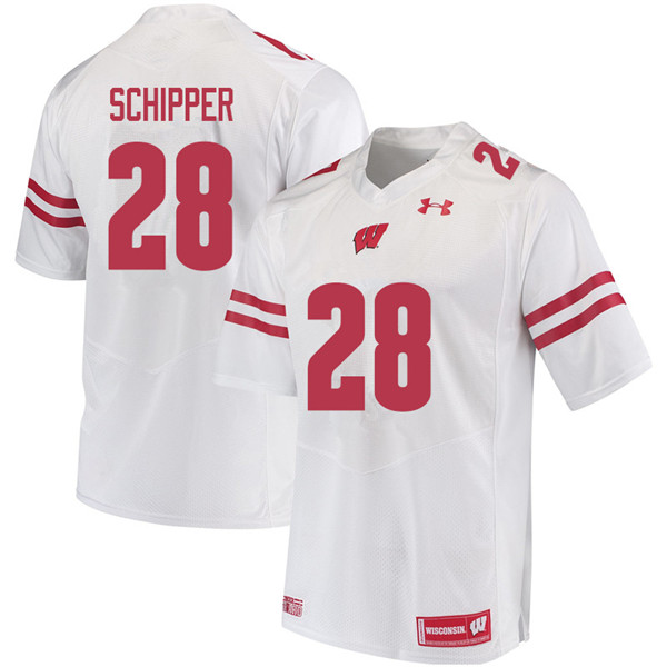 Men #28 Brady Schipper Wisconsin Badgers College Football Jerseys Sale-White